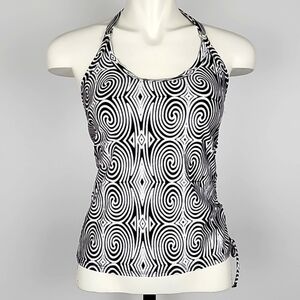 Bikini Bay Clothing Company Halter Tankini Black  White Rusched Sides Size 10